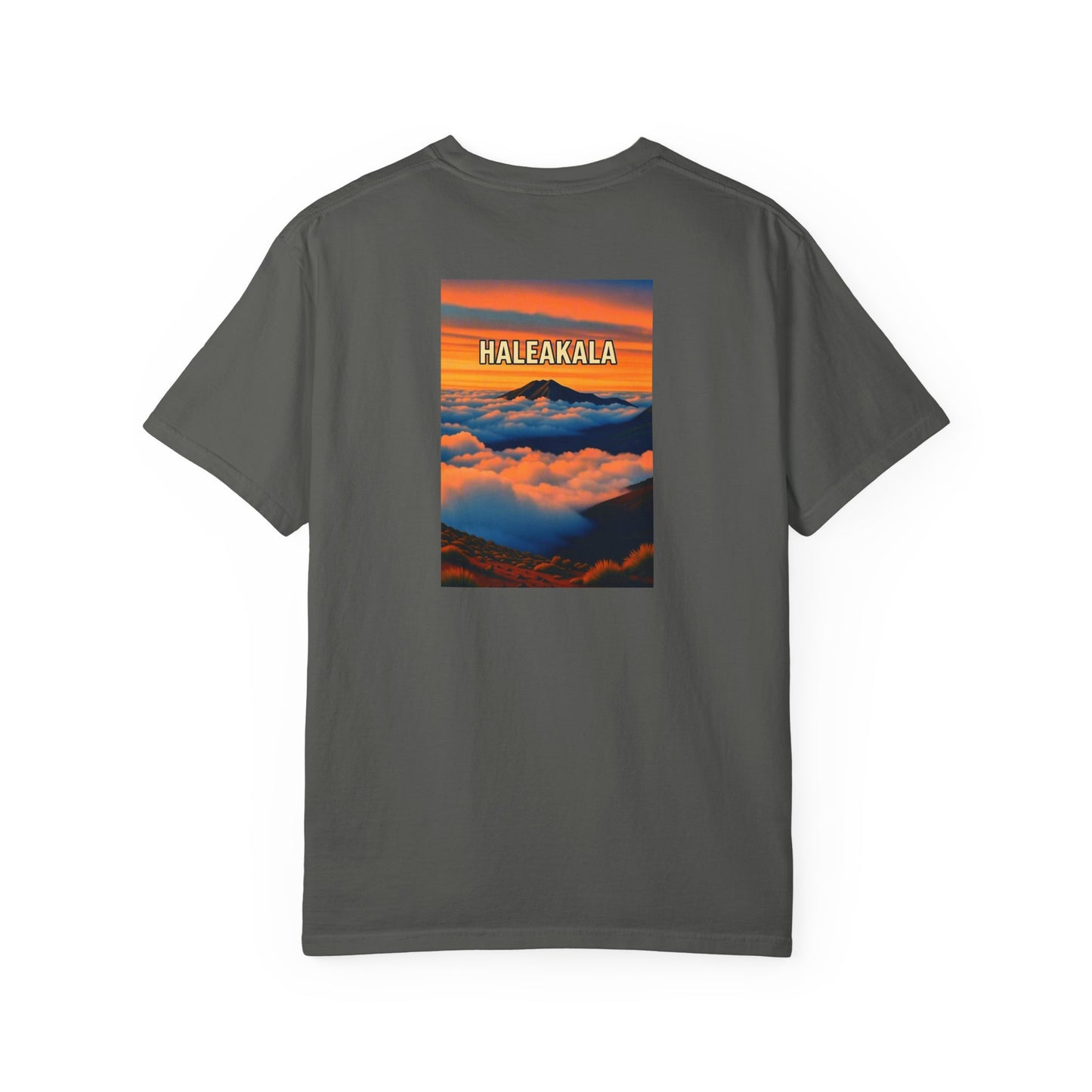Haleakala Hawaii Vintage Retro Back Printed Art Series Cotton Tee - Black Logo
