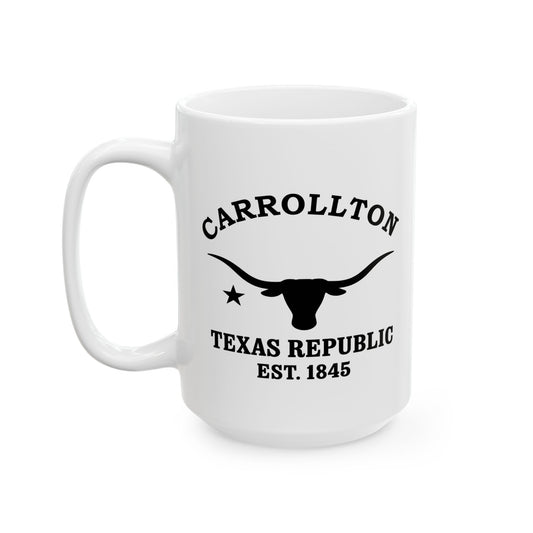 Carrollton Texas Vintage Retro Ceramic Mug - Black Logo