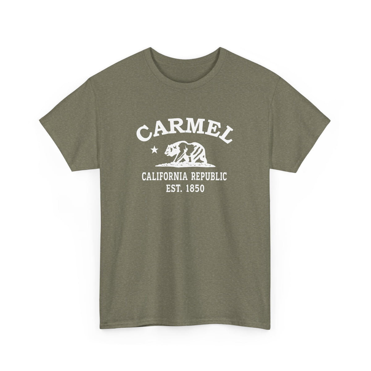 Carmel California retro tee — classic white Carmel, California bear-and-star logo on Gildan heavy cotton — Navy
