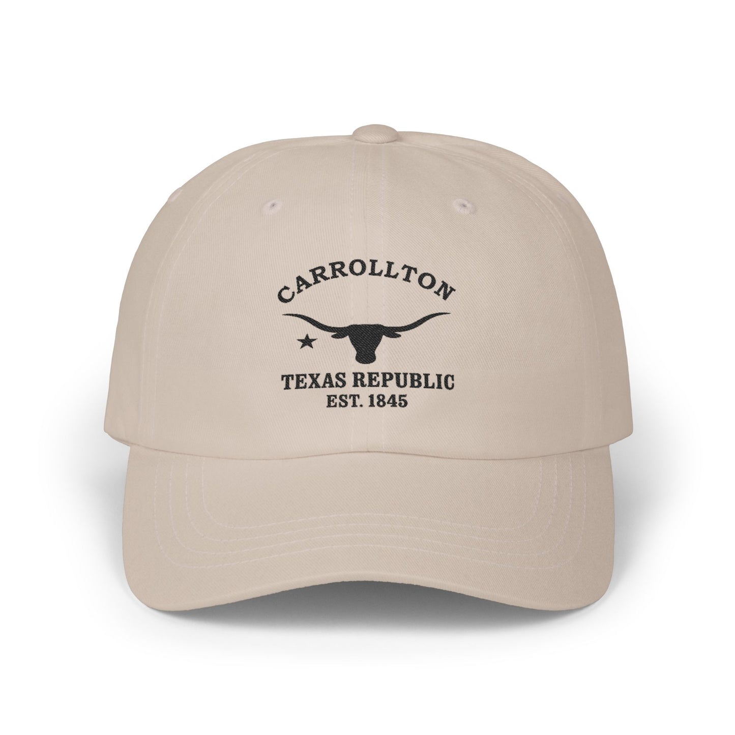 Carrollton Texas Vintage Retro Embroidered Cotton Cap - Black Logo