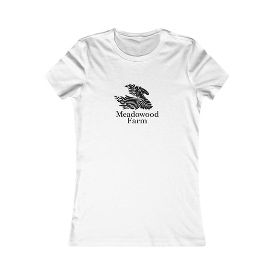 Meadowood Farm Ringspun Cotton Fitted Vintage Retro Womens Tee - Black Farm Logo