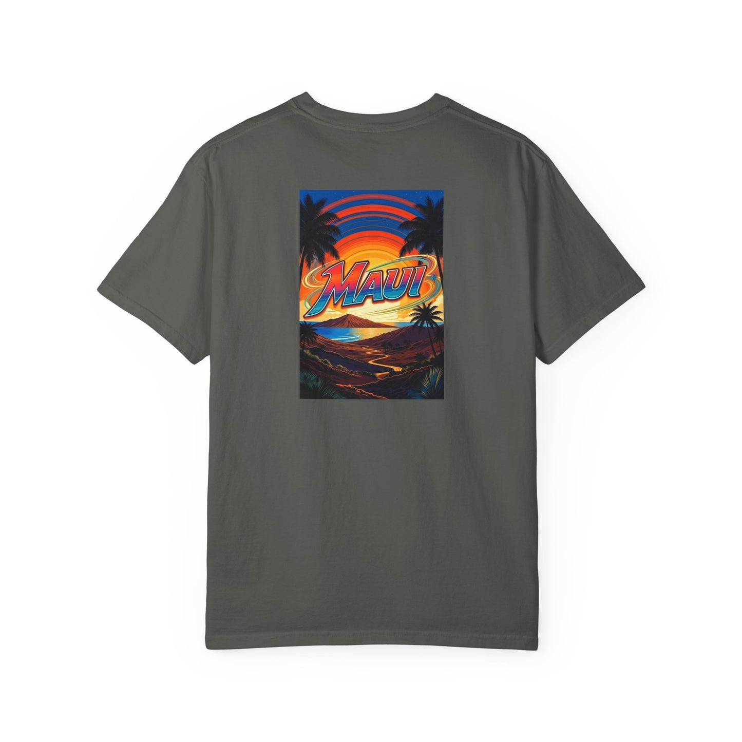Maui Hawaii Vintage Retro Back Printed Art Series Cotton Tee - Black Logo