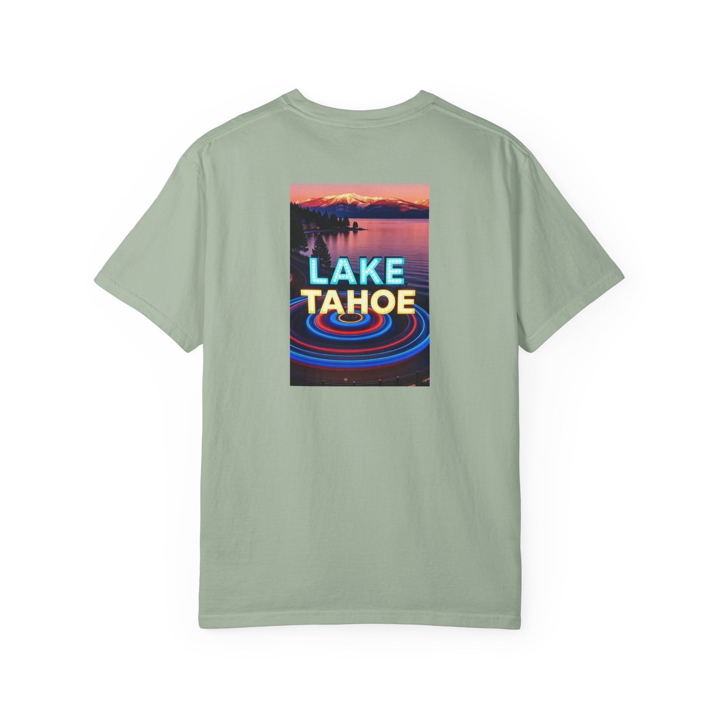 Lake Tahoe California Vintage Retro Back Printed Art Series Cotton Tee - Black Logo