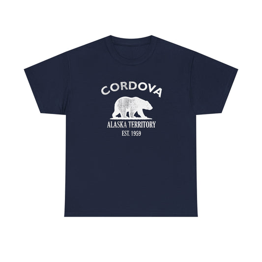 Cordova Alaska Vintage Retro Unisex Heavy Cotton Tee - White Logo