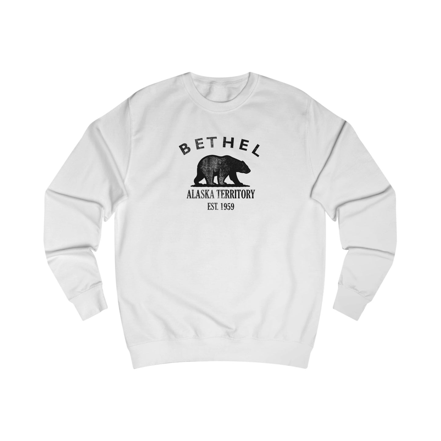Bethel Alaska Vintage Retro Premium Crewneck Sweatshirt - Black Logo - Arctic White