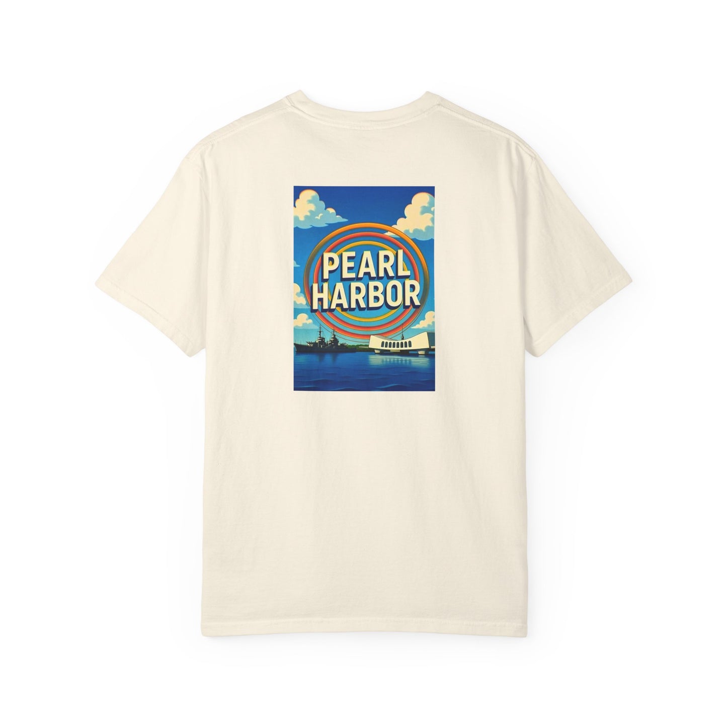 Pearl Harbor Hawaii Vintage Retro Back Printed Art Series Cotton Tee - Black Logo