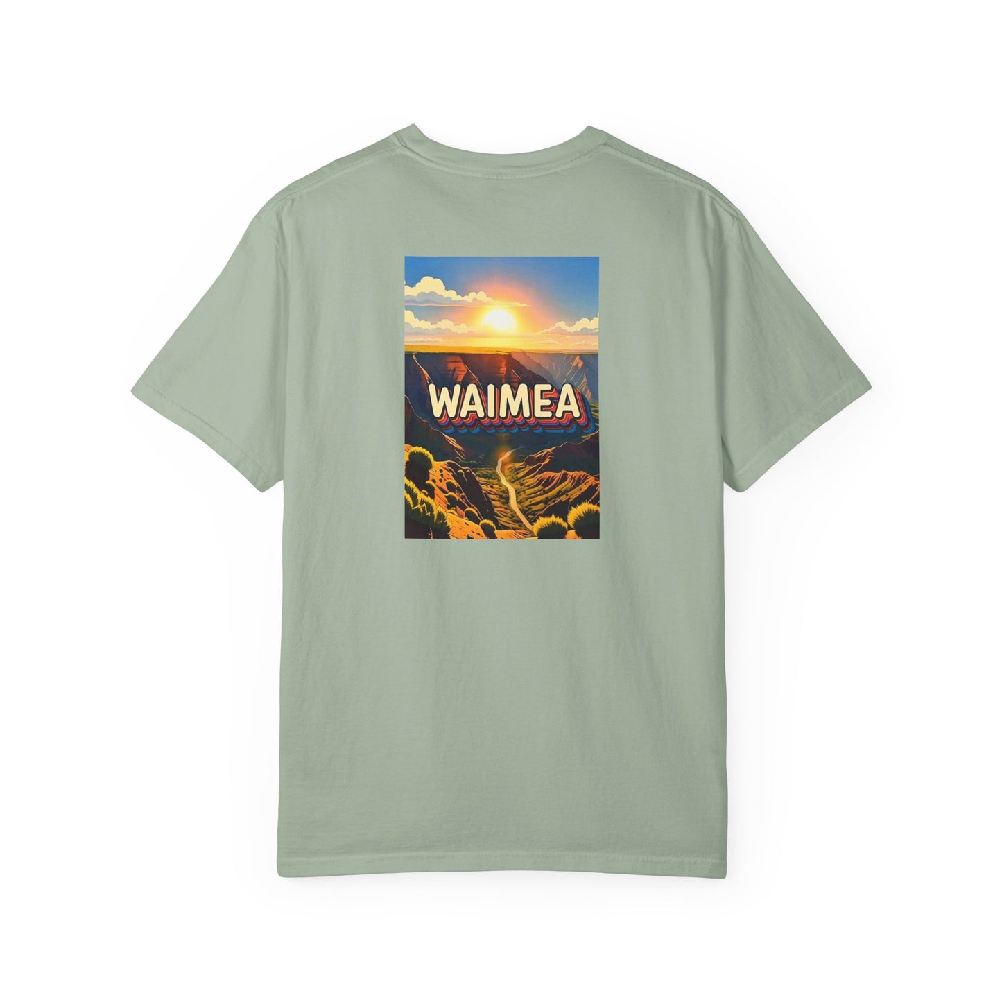 Waimea Hawaii Vintage Retro Back Printed Art Series Cotton Tee - Black Logo