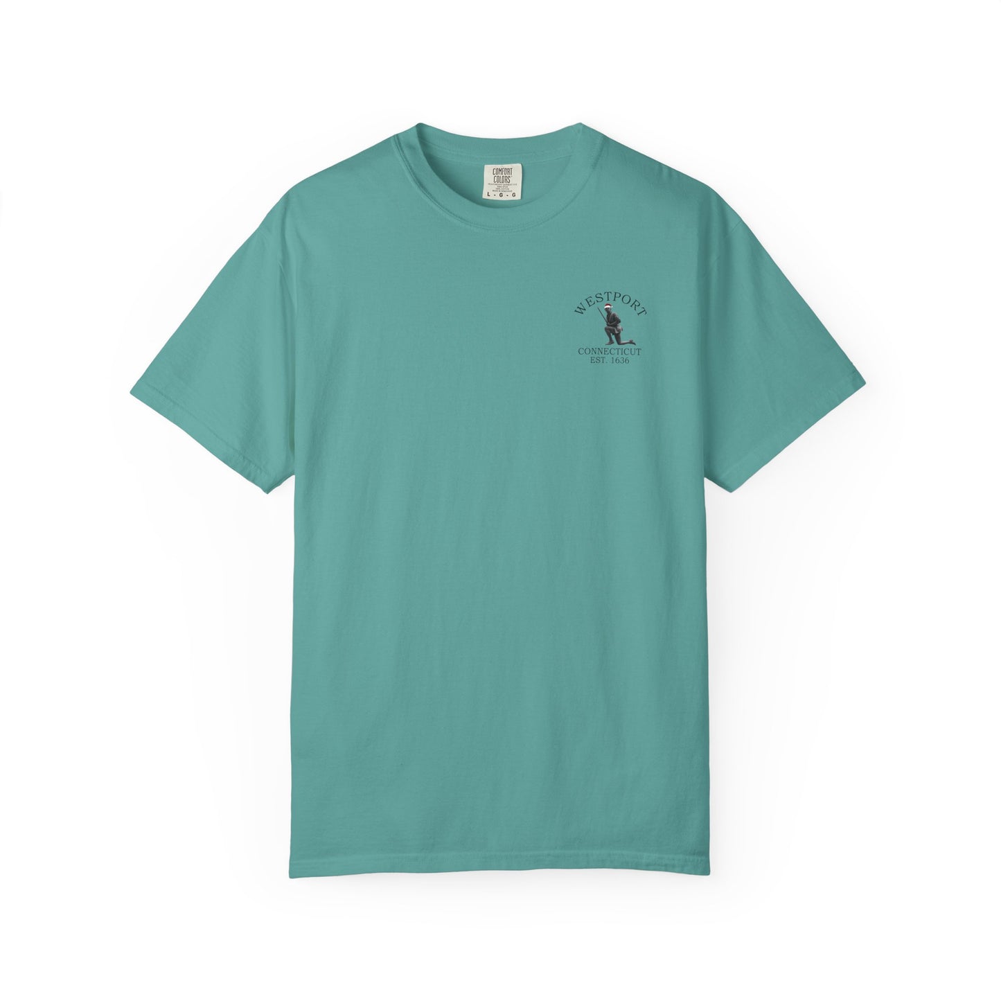Rowayton Connecticut Vintage Retro Minuteman Holiday Cotton Tee - Black Logo - Espresso