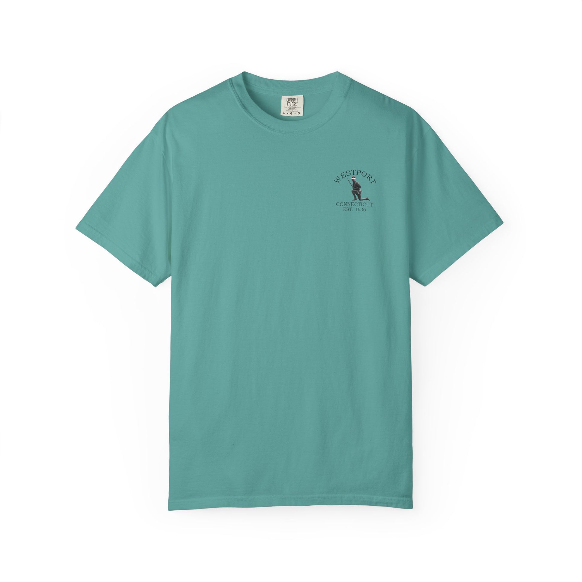 Rowayton Connecticut Vintage Retro Minuteman Holiday Cotton Tee - Black Logo - Espresso