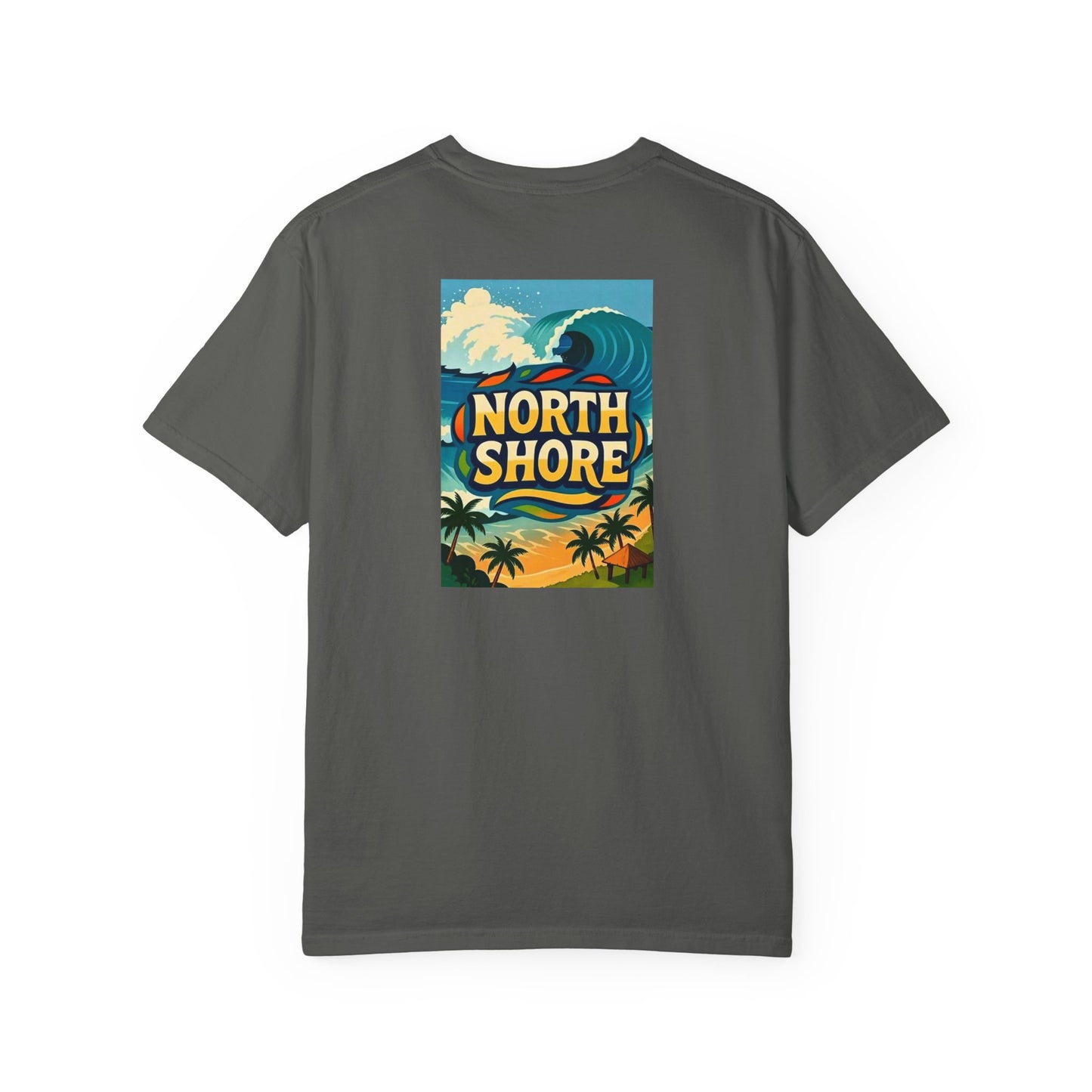 North Shore Hawaii Vintage Retro Back Printed Art Series Cotton Tee - Black Logo