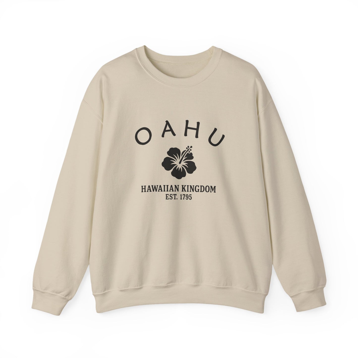 Oahu Hawaii Vintage Retro Unisex Heavy Crewneck Sweatshirt - Black Logo