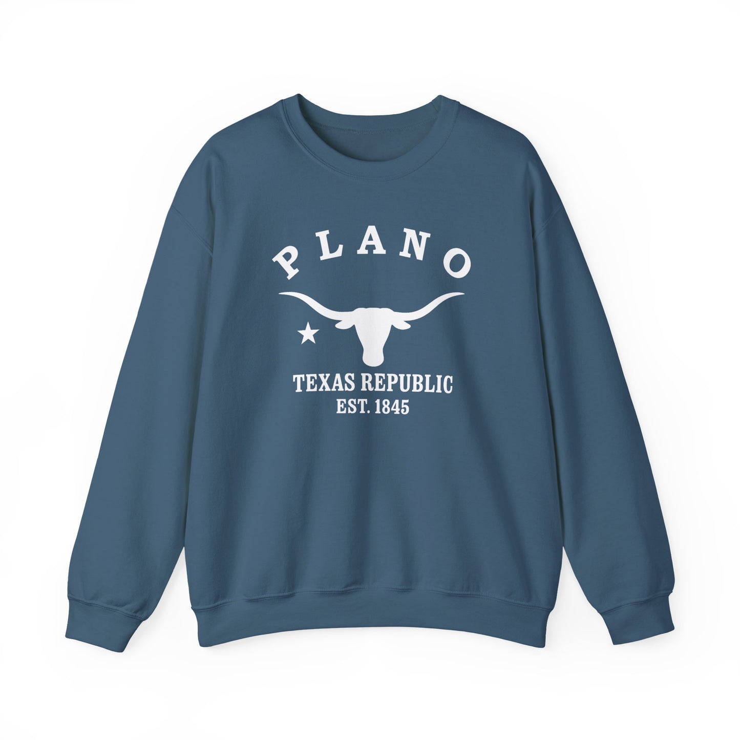 Plano Texas Vintage Retro Unisex Heavy Crewneck Sweatshirt - White Logo