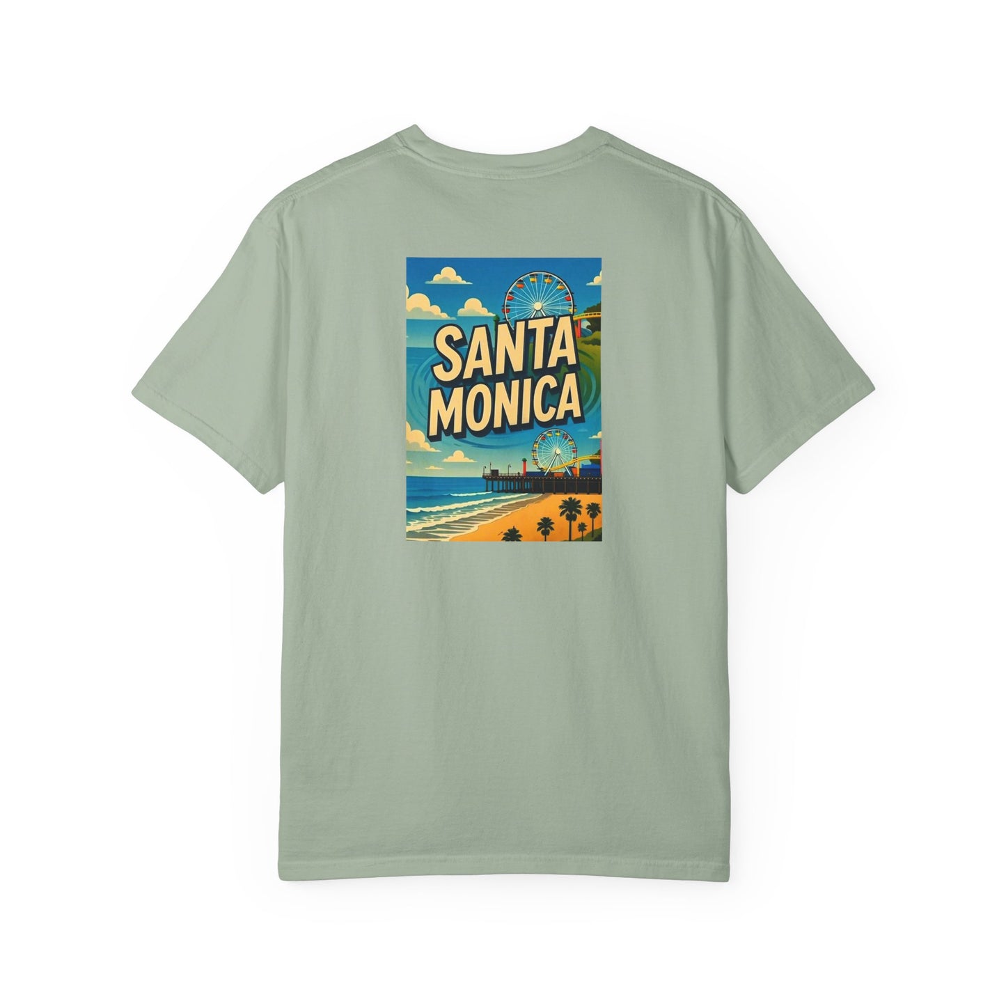 Santa Monica California Vintage Retro Back Printed Art Series Cotton Tee - Black Logo