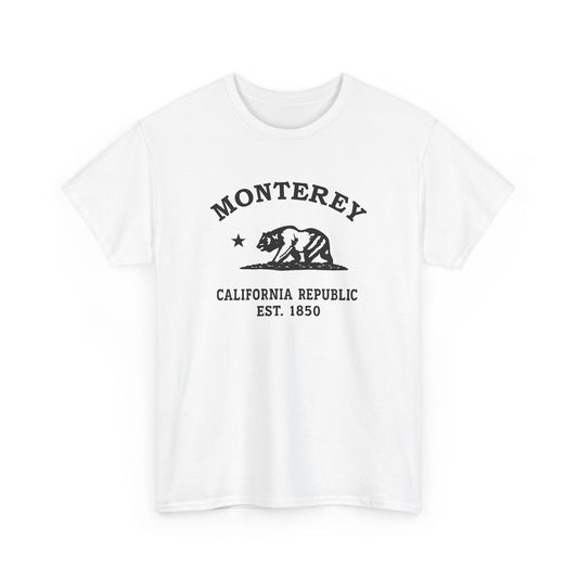 Monterey California Vintage Retro Unisex Heavy Cotton Tee, White, Black Logo
