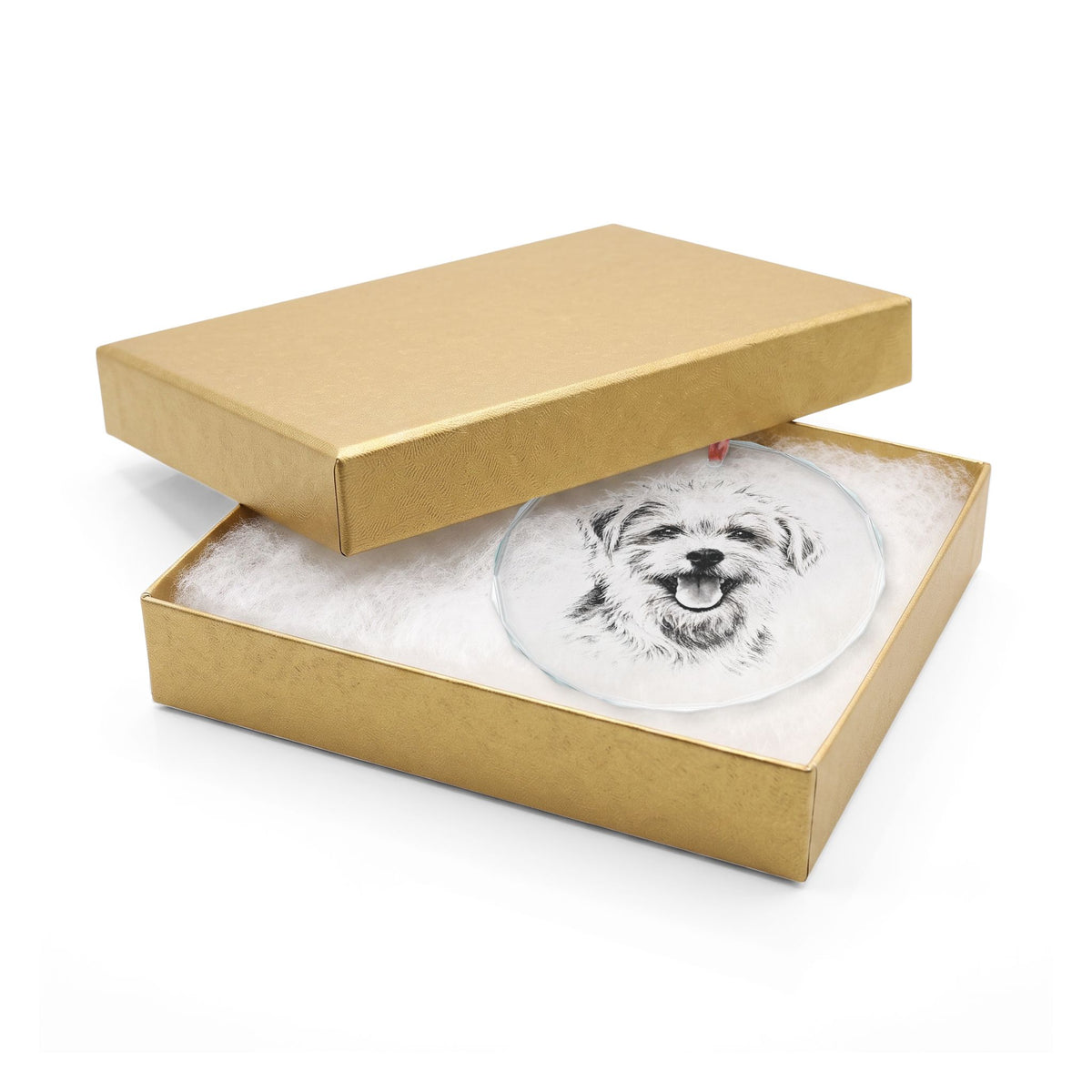 Endless Love Happy Dog Crystal Ornament in Gold Gift Box