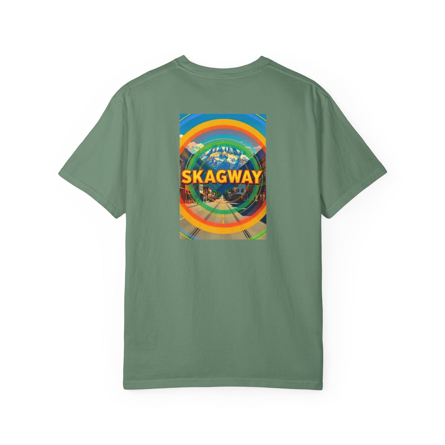 Skagway Alaska Vintage Retro Back Printed Art Series Cotton Tee - Black Logo