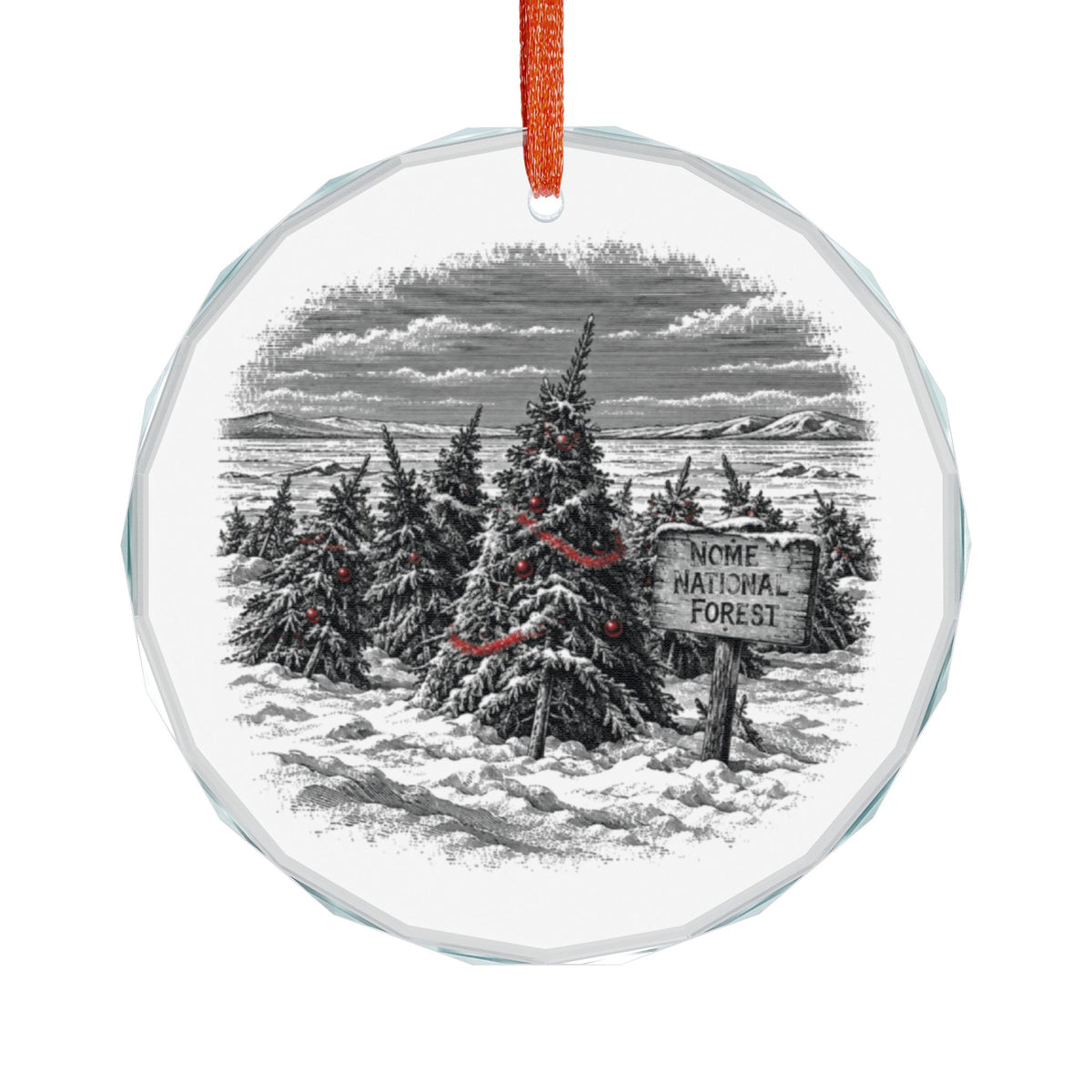 Nome Alaska Holiday Ornament, Nome National Forest, Crystal Glass Ornament Hanging on White