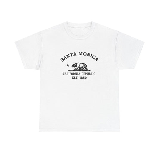 Santa Monica California Vintage Retro Unisex Heavy Cotton Tee - Black Logo