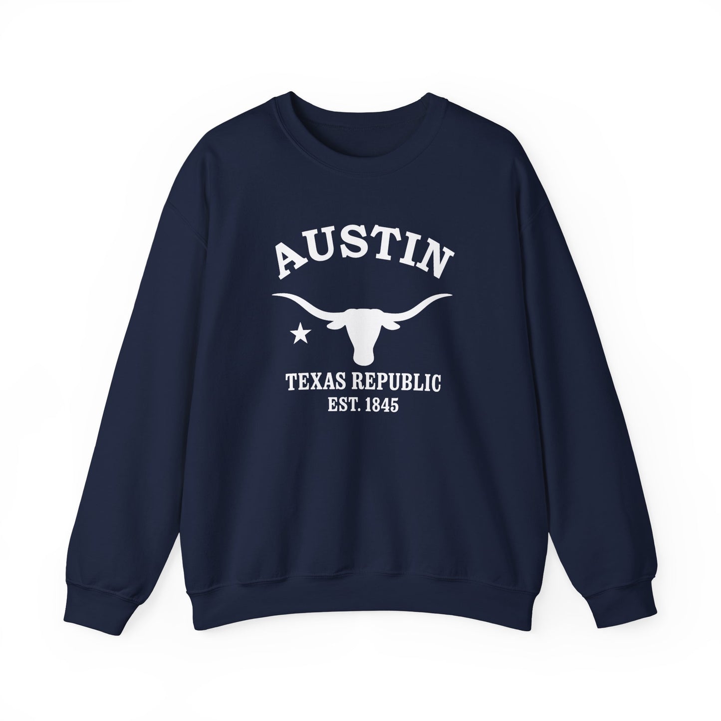 Austin Texas Vintage Retro Unisex Heavy Crewneck Sweatshirt - White Logo