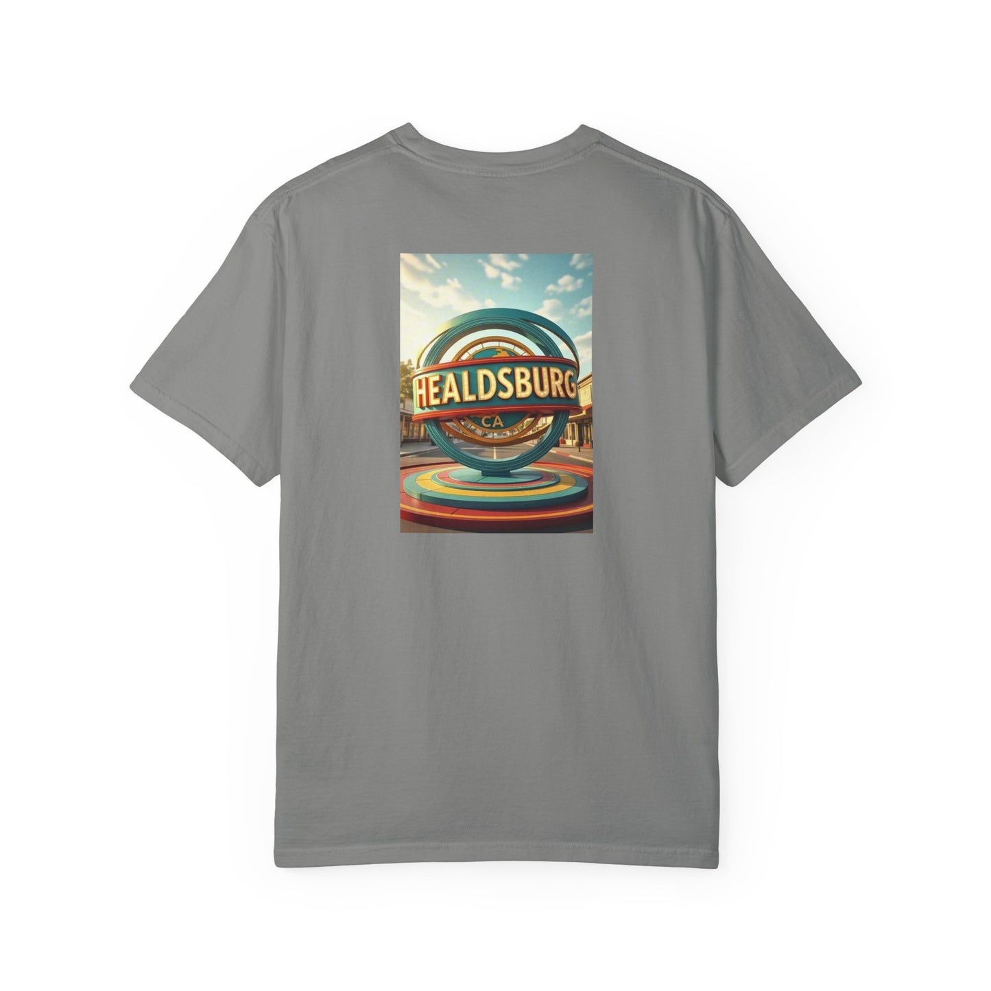 Healdsburg California Vintage Retro Back Printed Art Series Cotton Tee - Black Logo