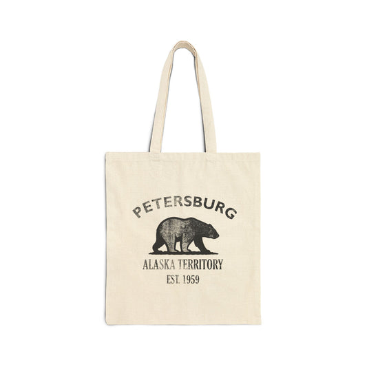 Petersburg Alaska Vintage Retro Cotton Canvas Tote Bag - Black Logo