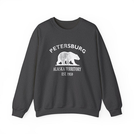Petersburg Alaska Vintage Retro Unisex Heavy Crewneck Sweatshirt - White Logo