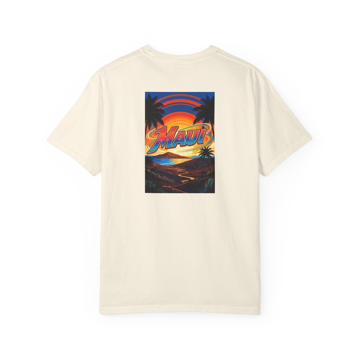 Maui Hawaii Vintage Retro Back Printed Art Series Cotton Tee - Black Logo