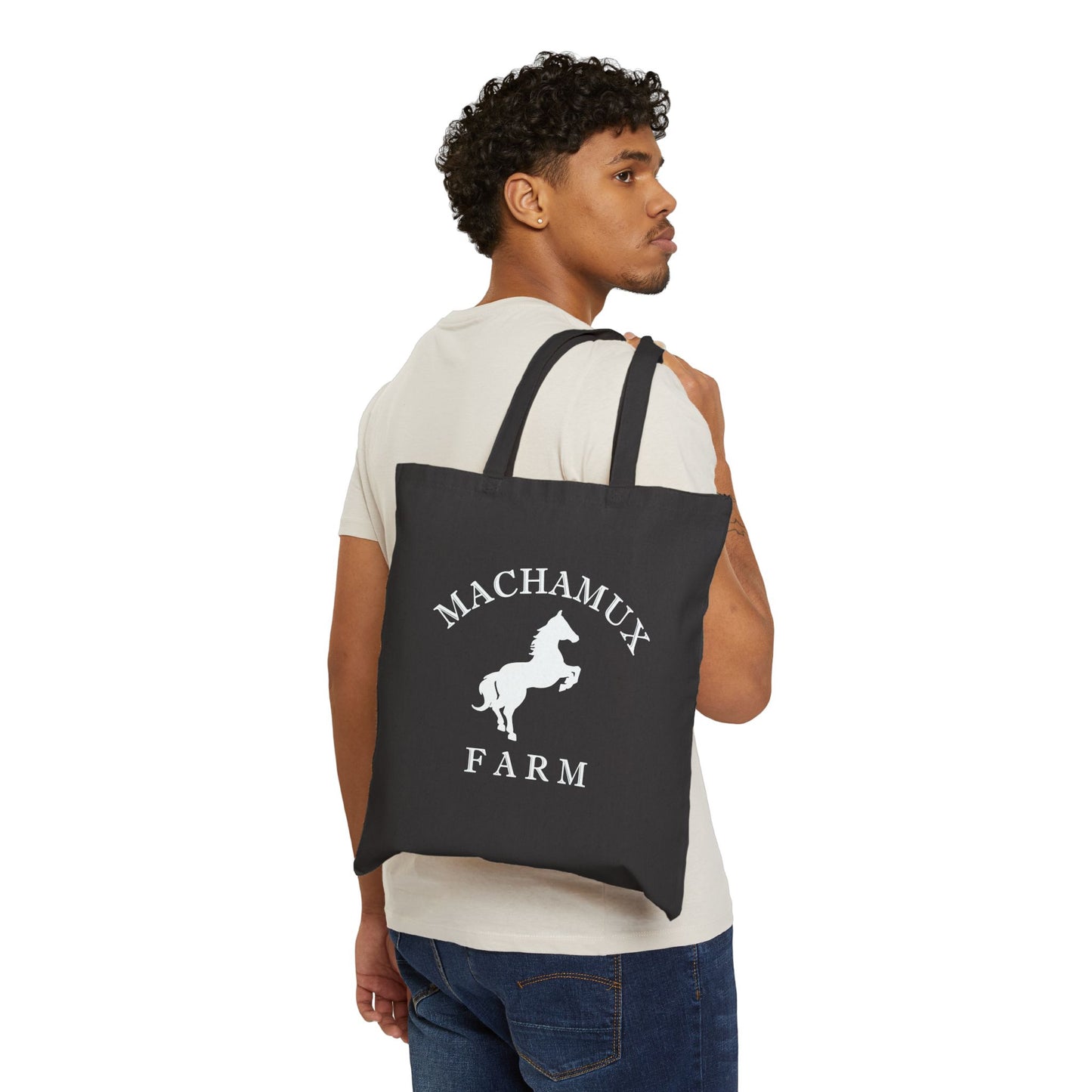 Machamux Farm Canvas Cotton Vintage Retro Tote Bag - White Logo