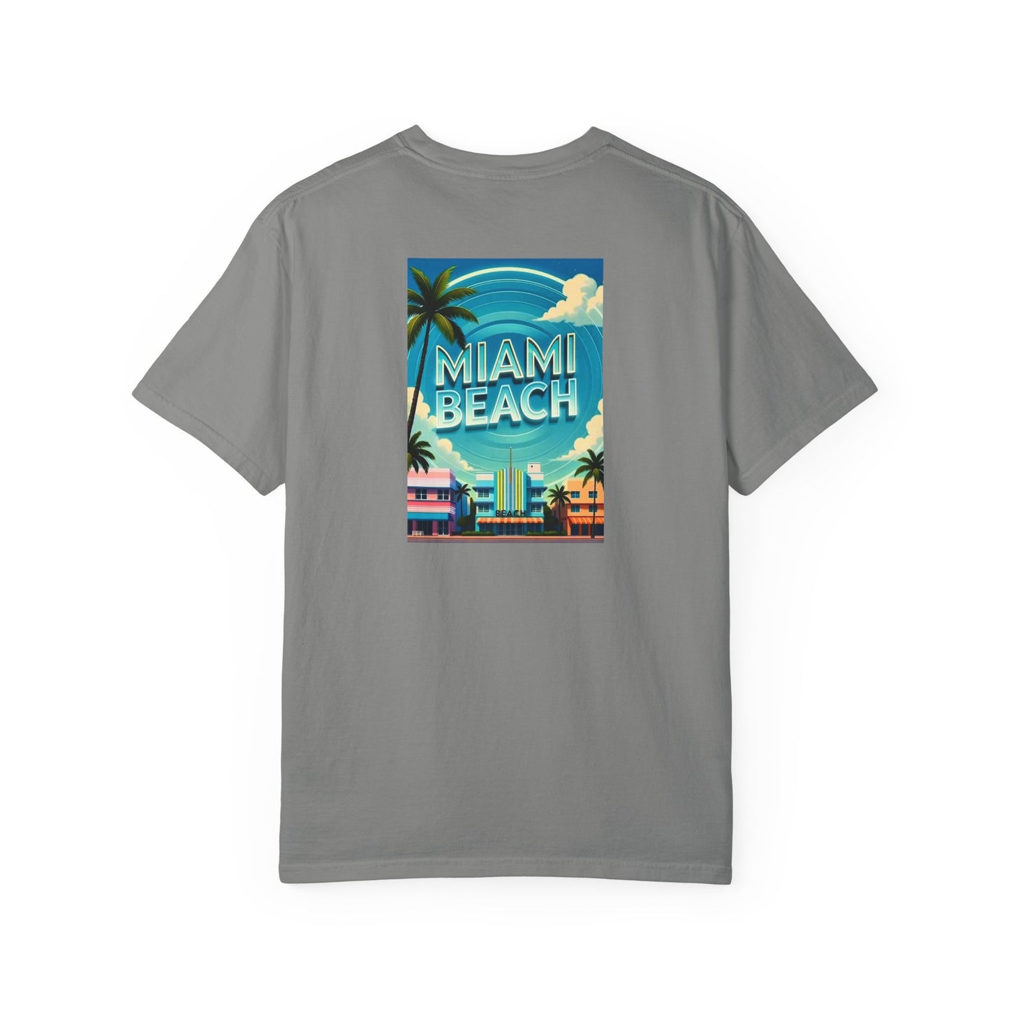 Miami Beach Florida Vintage Retro Back Printed Art Series Cotton Tee - Black Logo