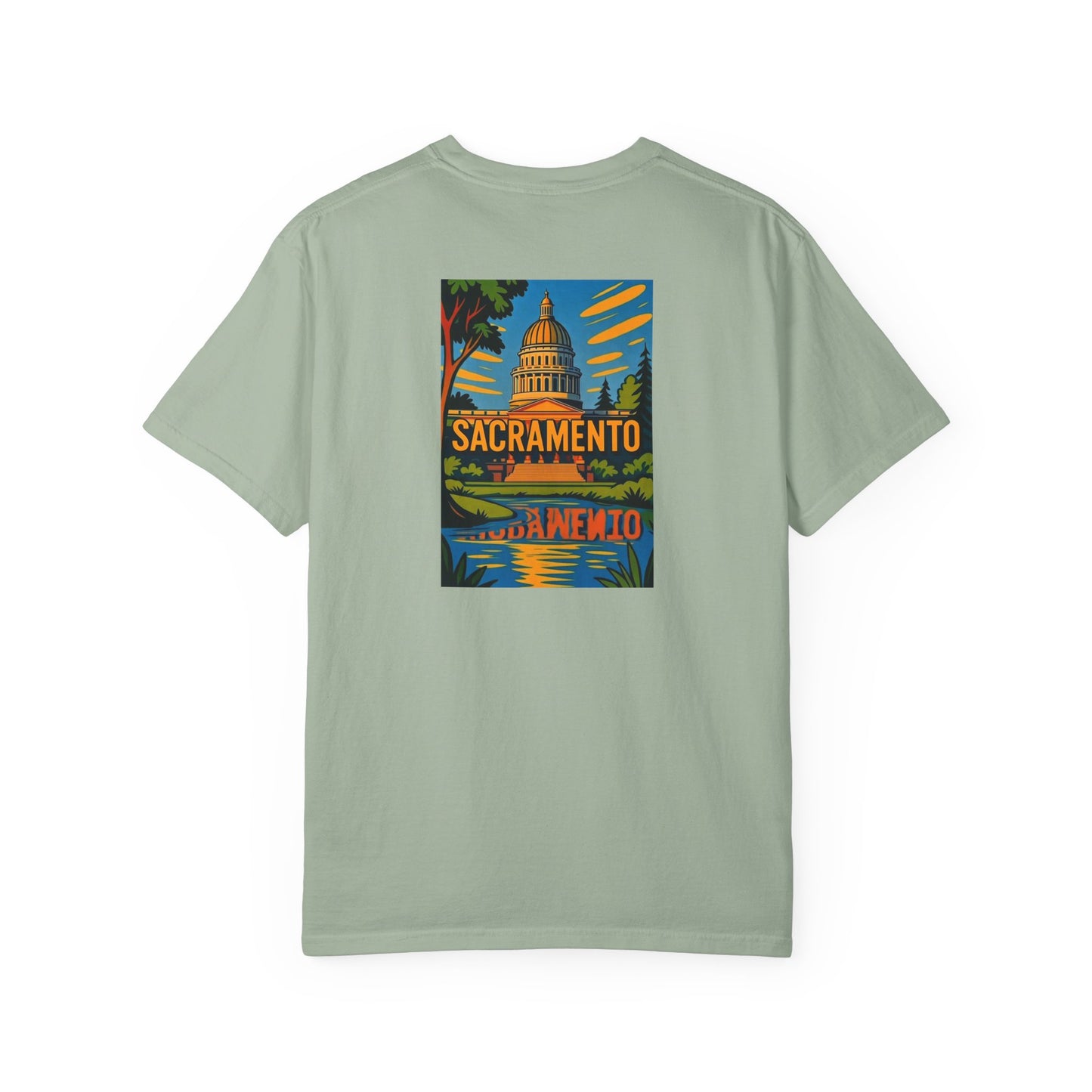 Sacramento California Vintage Retro Back Printed Art Series Cotton Tee - Black Logo