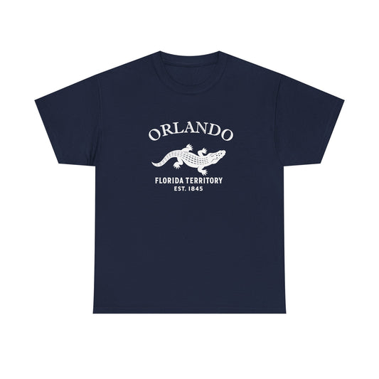 Orlando Florida Vintage Style Unisex Heavy Cotton Tee - White Retro Alligator Logo, Navy
