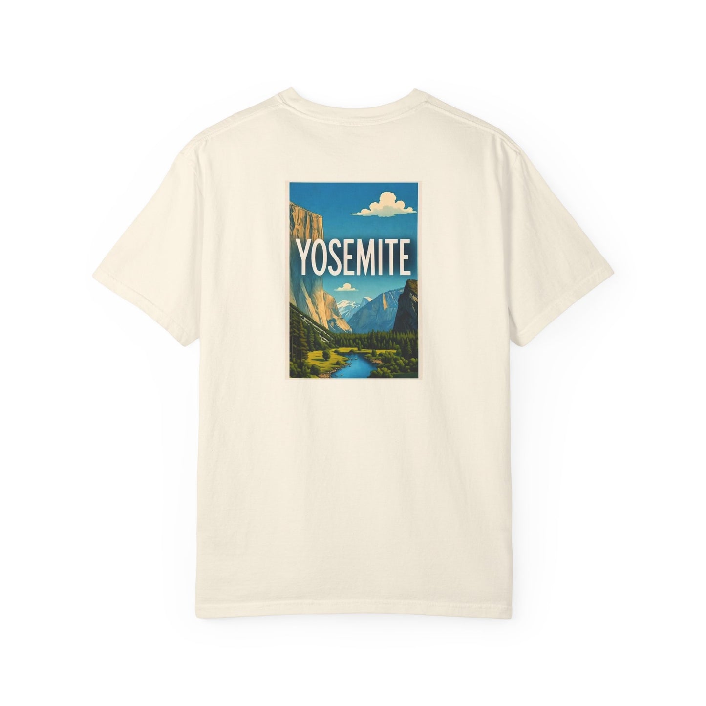 Yosemite California Vintage Retro Back Printed Art Series Cotton Tee - Black Logo