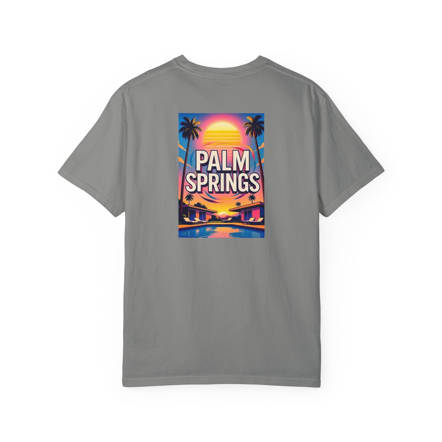 Palm Springs California Vintage Retro Back Printed Art Series Cotton Tee - Black Logo