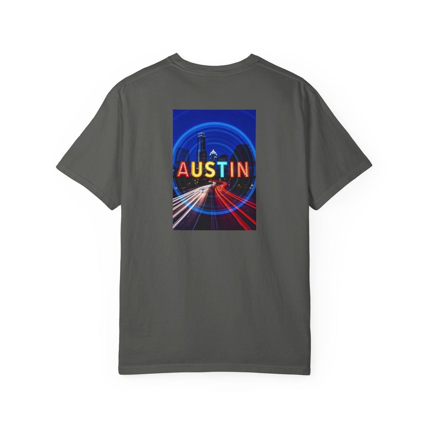 Austin Texas Vintage Retro Back Printed Art Series Cotton Tee - Black Logo