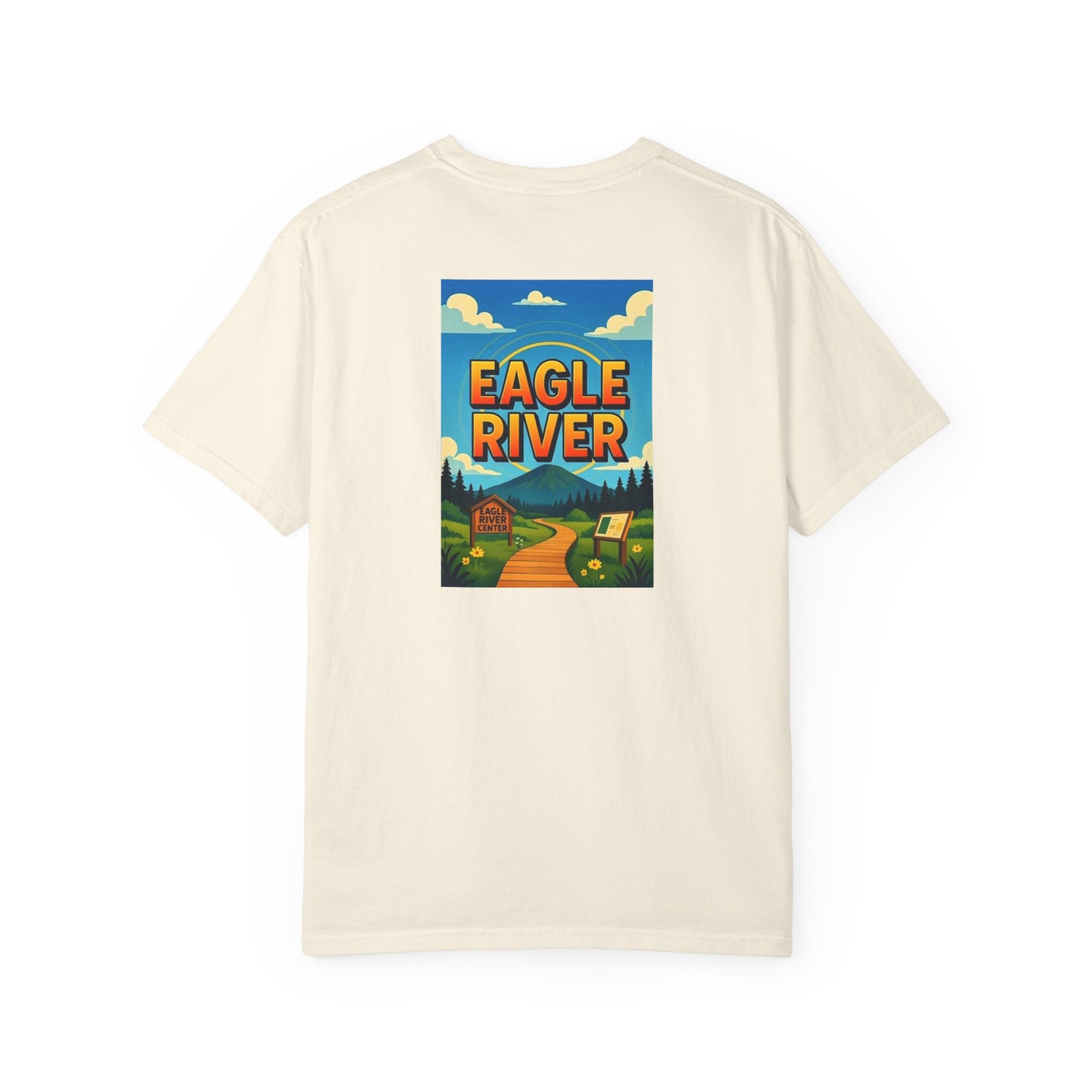 Eagle River Alaska Vintage Retro Back Printed Art Series Cotton Tee - Black Logo