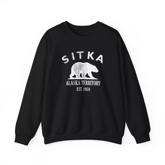Sitka Alaska Vintage Retro Unisex Heavy Crewneck Sweatshirt - White Logo