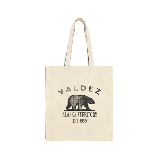 Valdez Alaska Vintage Retro Cotton Canvas Tote Bag - Black Logo