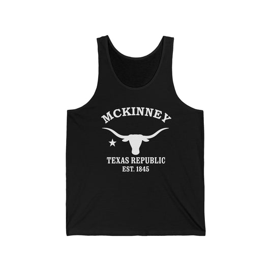 Mckinney Texas Unisex Cotton Jersey Tank Top - White Logo