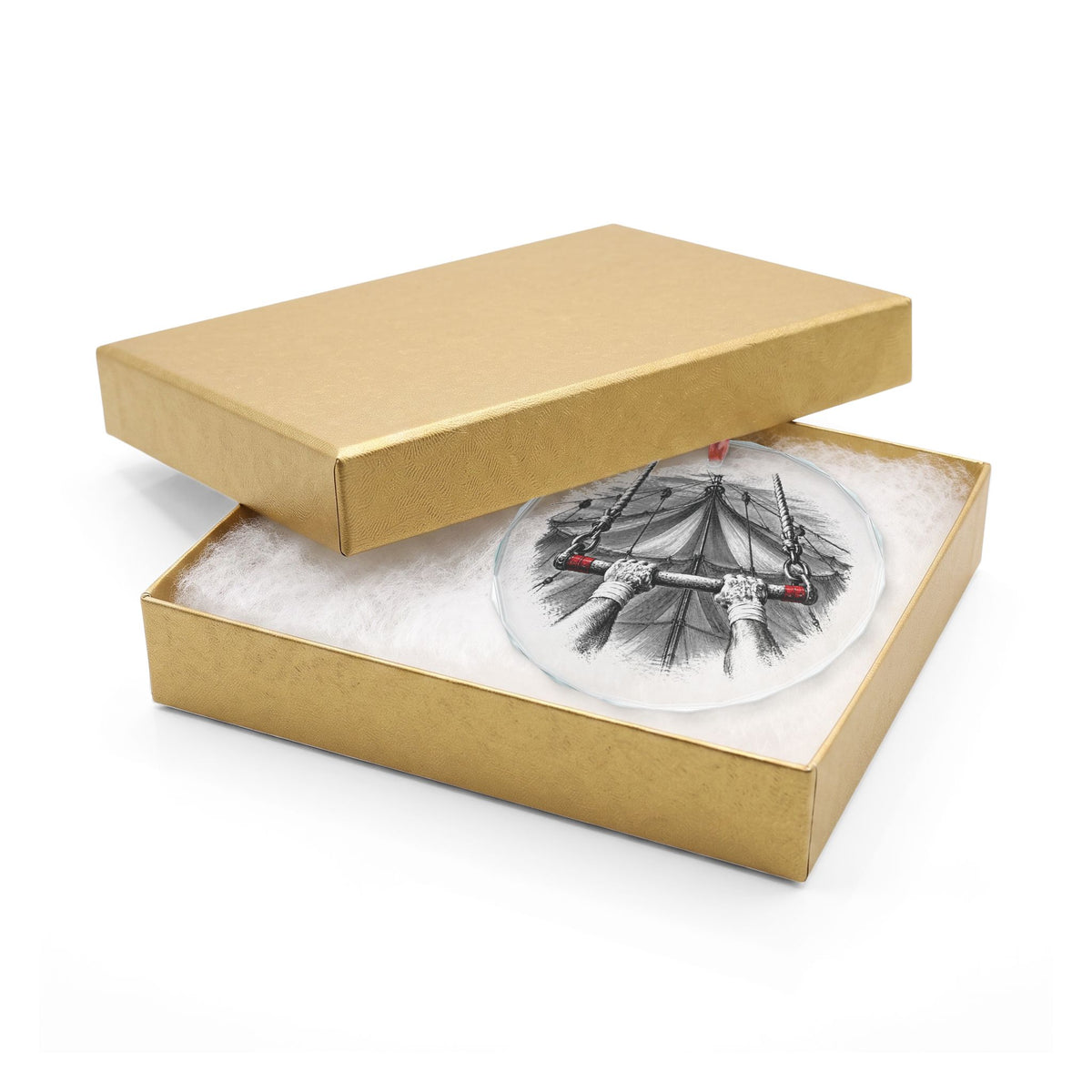 Sarasota Florida Holiday Ornament, Circus Trapeze, Crystal Glass Ornament in Gold Gift Box
