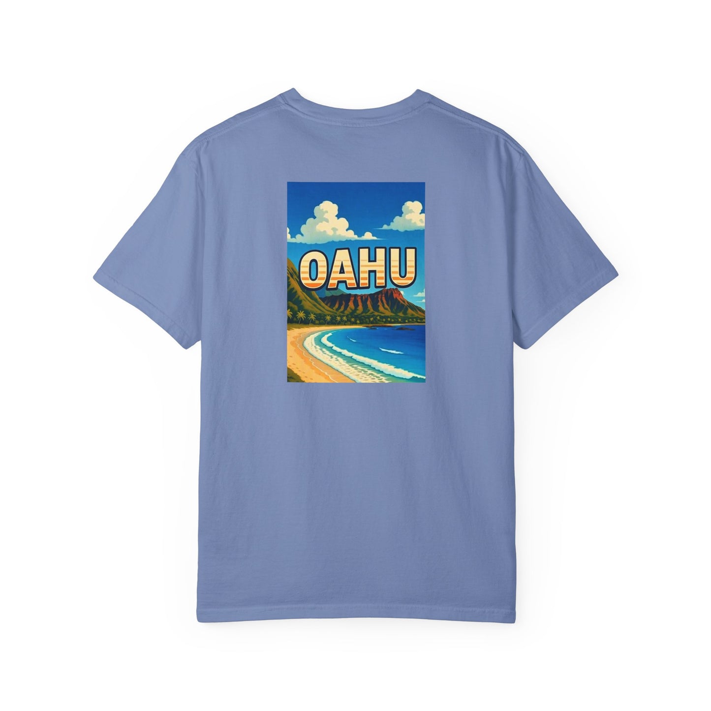 Oahu Hawaii Vintage Retro Back Printed Art Series Cotton Tee - Black Logo