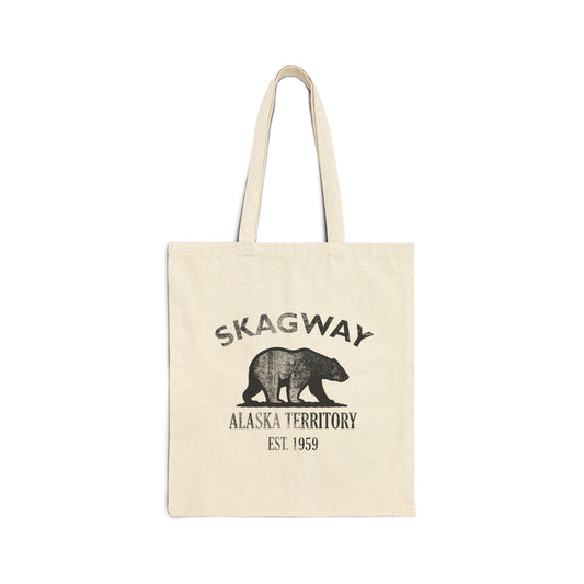 Skagway Alaska Vintage Retro Cotton Canvas Tote Bag - Black Logo