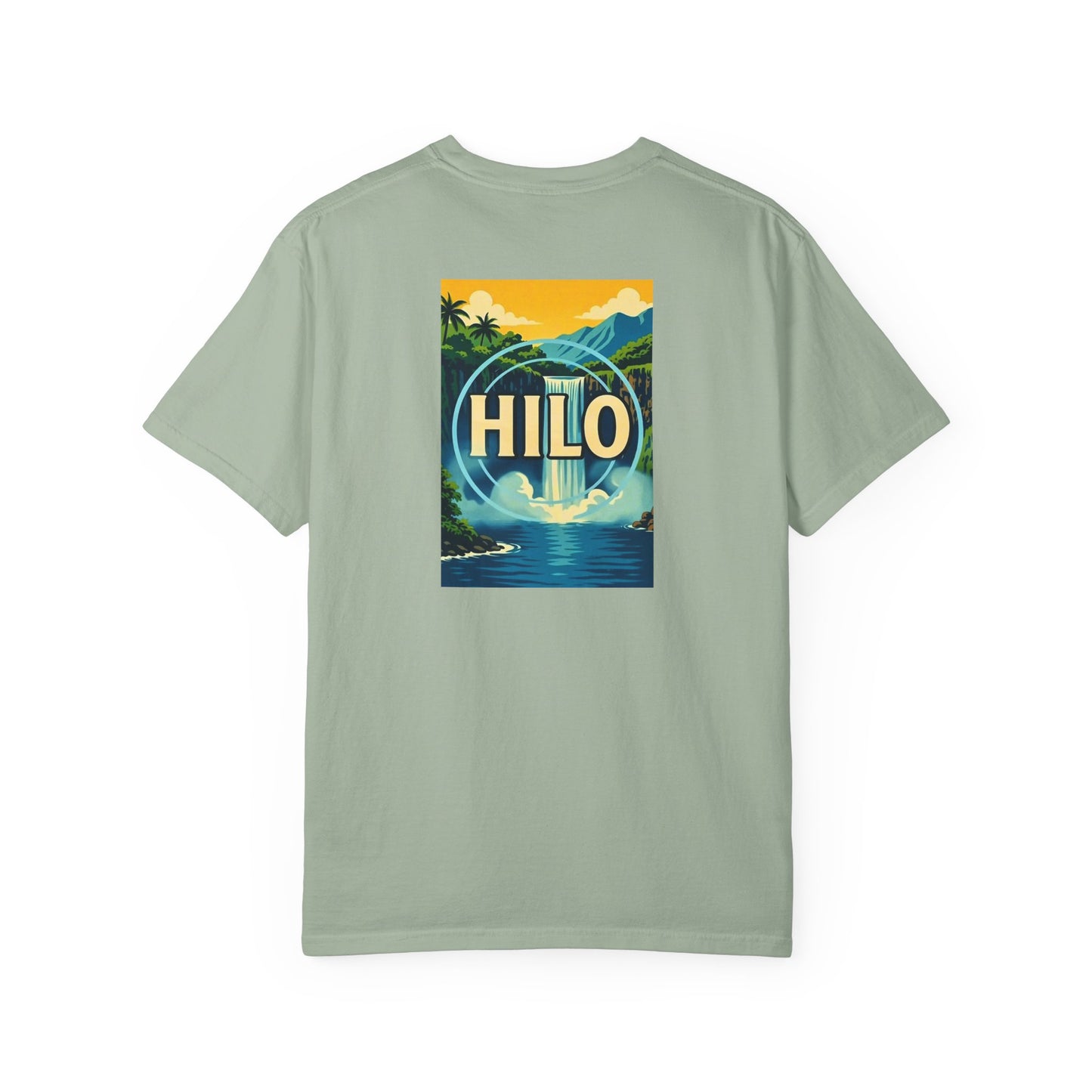 Hilo Hawaii Vintage Retro Back Printed Art Series Cotton Tee - Black Logo