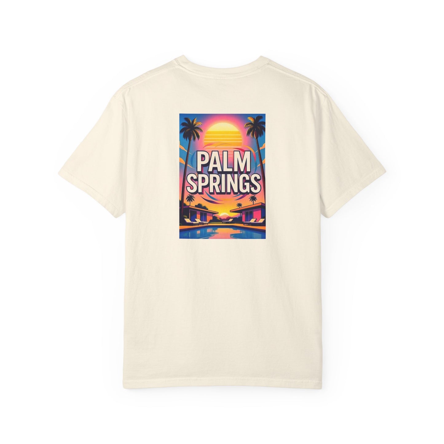Palm Springs California Vintage Retro Back Printed Art Series Cotton Tee - Black Logo
