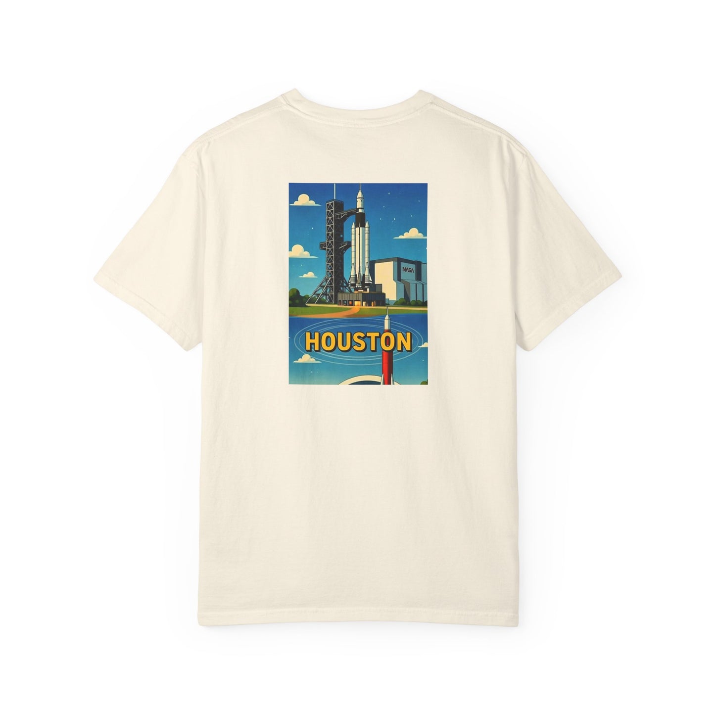 Houston Texas Vintage Retro Back Printed Art Series Cotton Tee - Black Logo