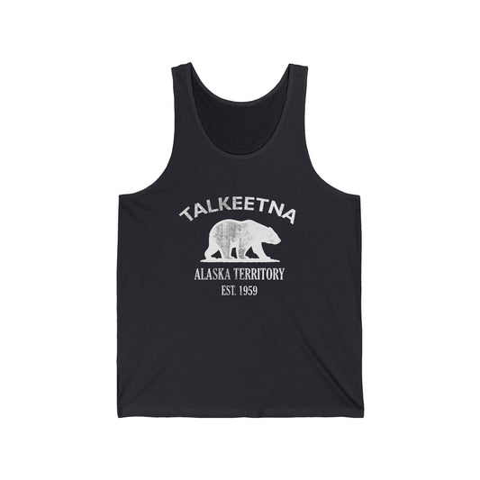 Talkeetna Alaska Vintage Retro Unisex Cotton Jersey Tank Top - White Logo