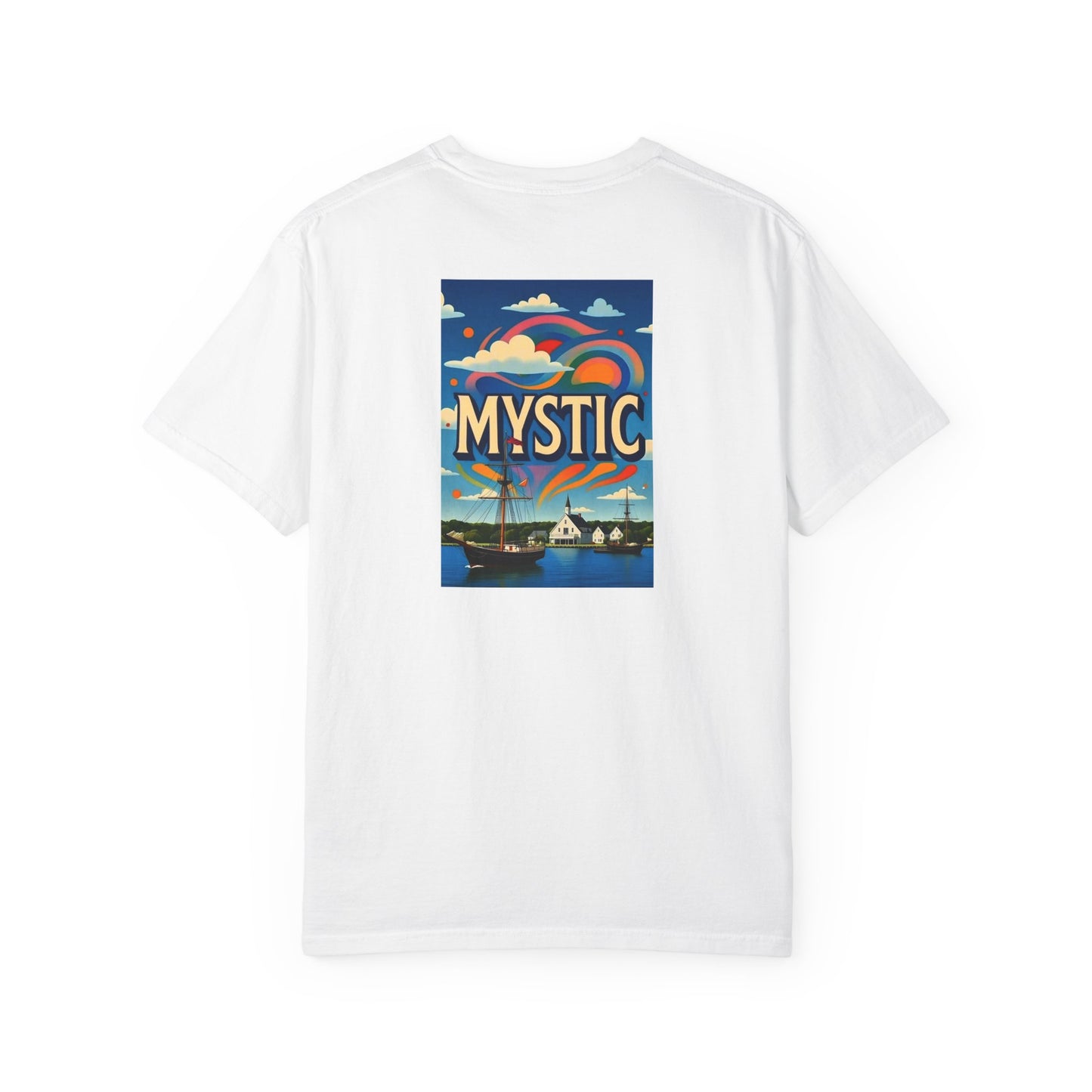 Mystic Connecticut Vintage Retro Back Printed Art Series Cotton Tee - Black Logo