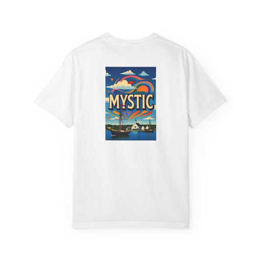 Mystic Connecticut Vintage Retro Back Printed Art Series Cotton Tee - Black Logo