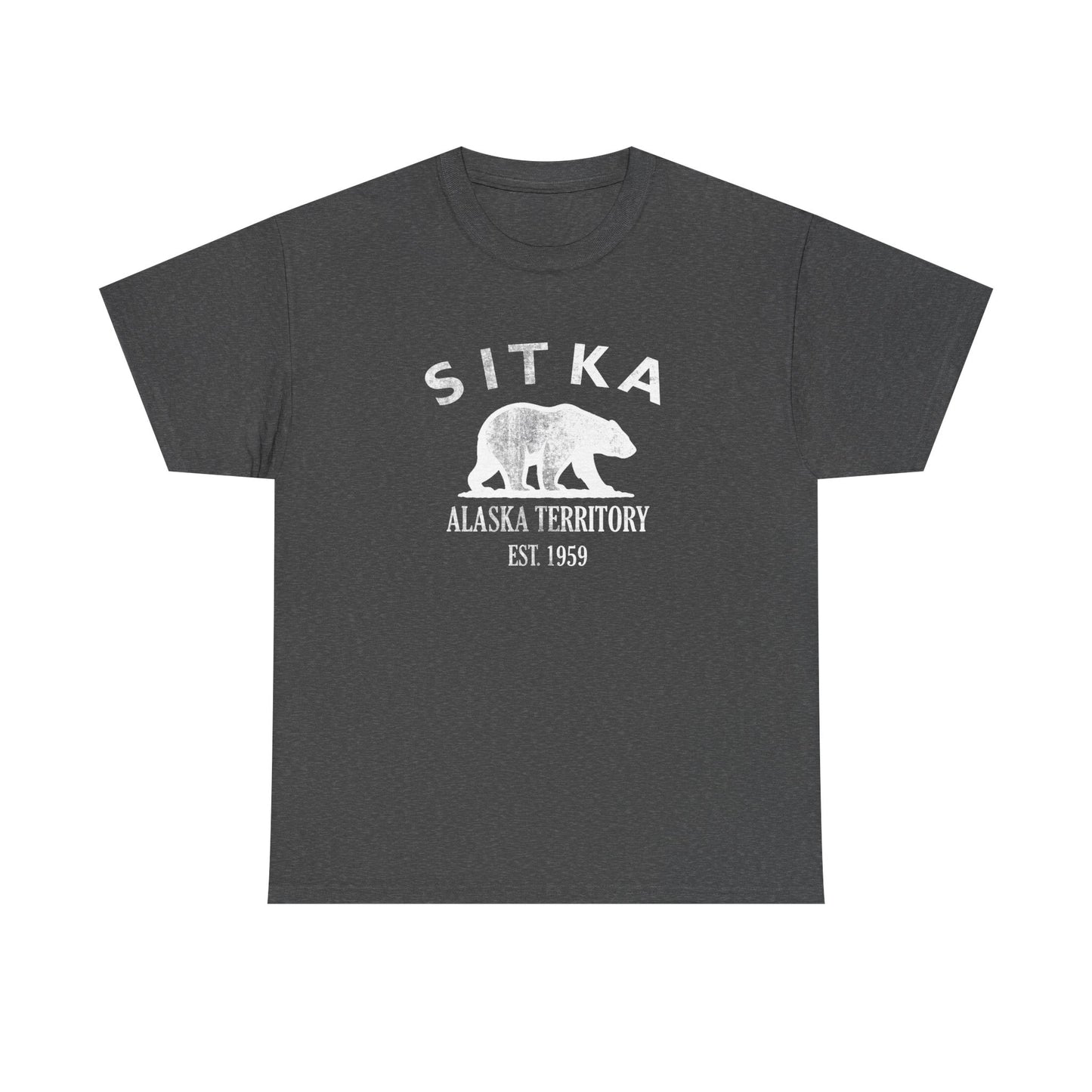 Sitka Alaska Vintage Retro Unisex Heavy Cotton Tee - White Logo