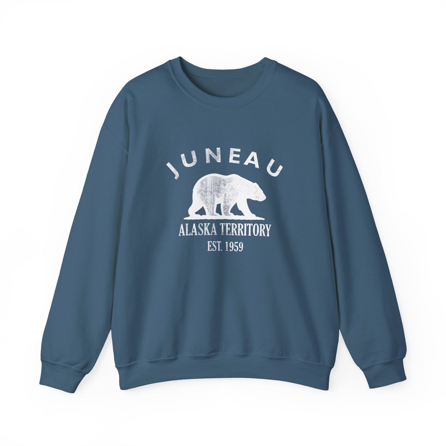 Juneau Alaska Vintage Retro Unisex Heavy Crewneck Sweatshirt - White Logo