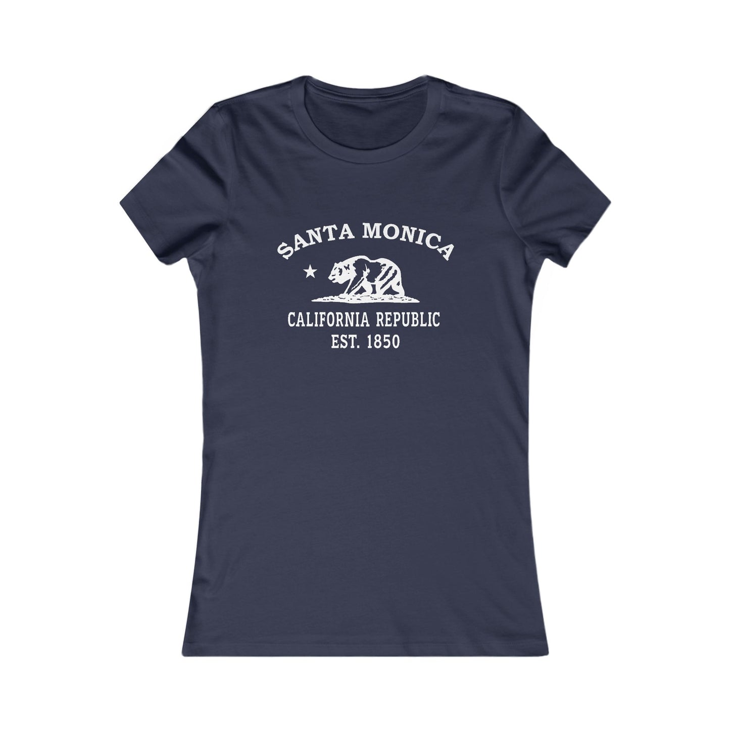 Santa Monica California Vintage Retro Womens Fitted Ringspun Cotton Tee - White Logo